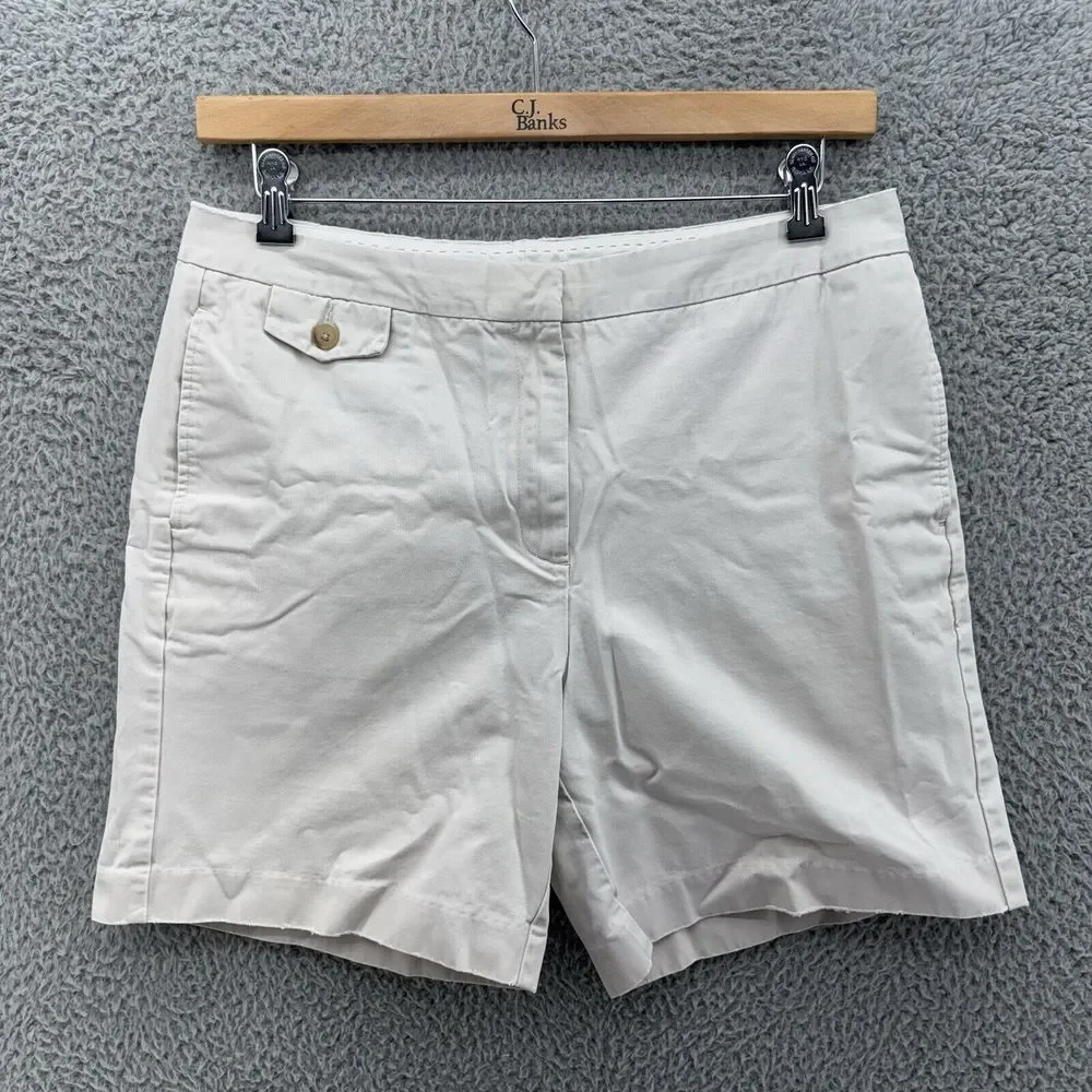 Lands' End Women's 12 Off White Flat Front Casual High Rise Shorts READ‎